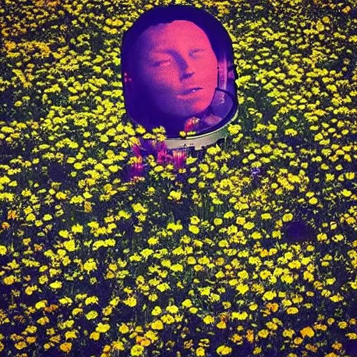 Prompt: “astronaut sitting in the field of flowers”