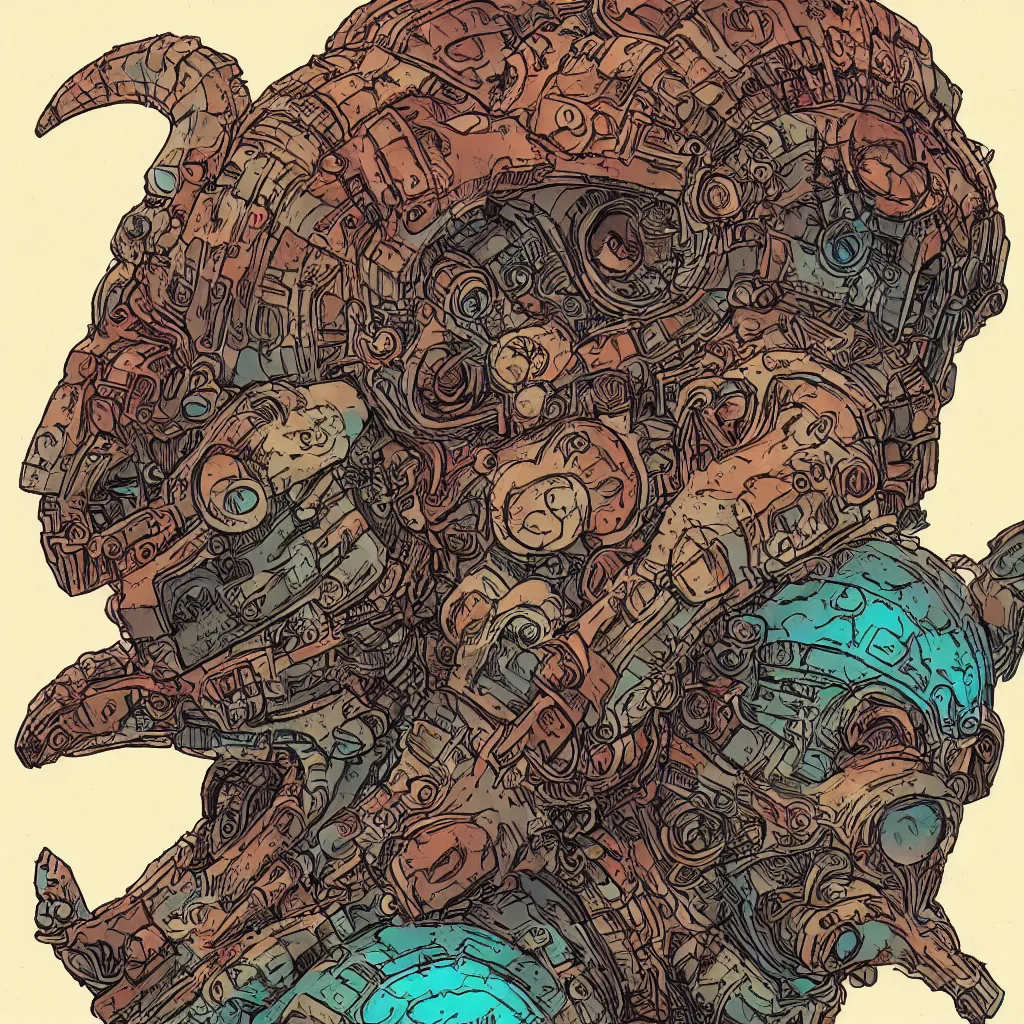 Prompt: quetzalcoatl mask helmet borderland that looks like it is from Borderlands and by Feng Zhu and Loish and Laurie Greasley, Victo Ngai, Andreas Rocha, John Harris