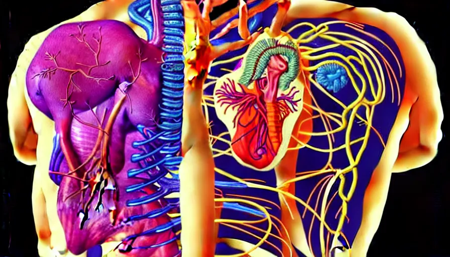 Image similar to psychedelic anatomically accurate labeled medical diagram of centaur, intricate parts, fine details, hyper realistic, elegant minimalism, by seichen, surreal