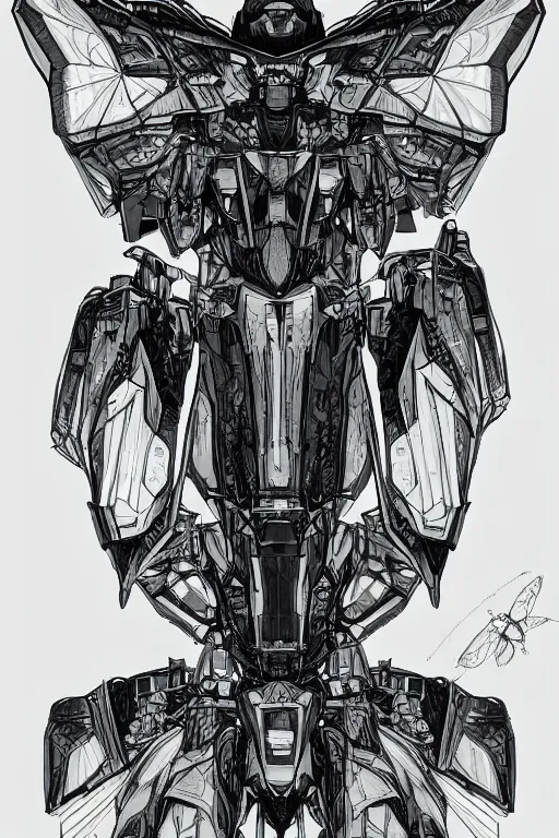 Image similar to very symmetrical!! full body illustrations of mecha, pen and ink, moderately detailed, concept art, moth, insect wing, artstation, deviantart, pinterest