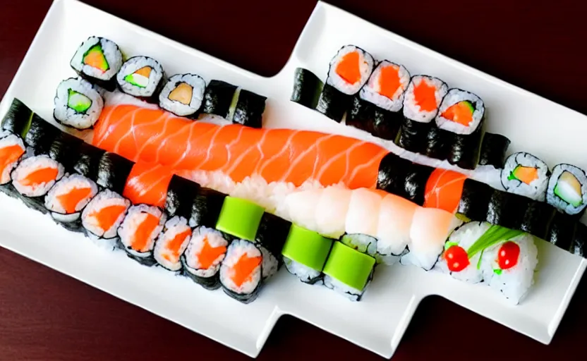 Image similar to a sushi platter in the style of a mechanical computer keyboard