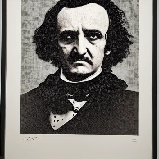 Image similar to Edgar Allan Poe, painting by Chuck Close