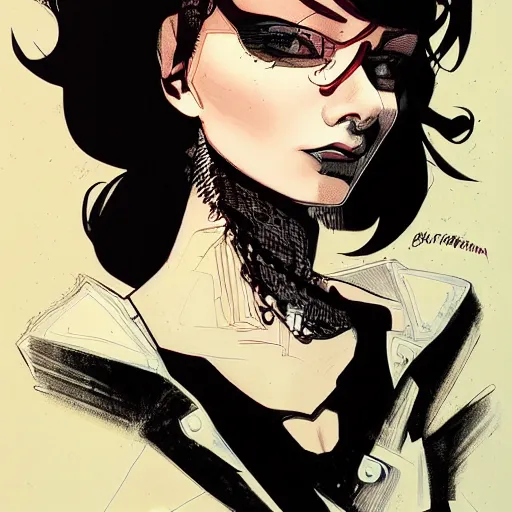 Prompt: highly detailed portrait of a punk young lady by Greg Tocchini and Cliff Chiang