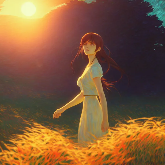 Prompt: an epic makoto shinkai and renoir landscape of a woman's hair - waterfall, golden hour, ultra smooth, lois van baarle, ilya kuvshinov, unreal engine, blender, trending on artstation, suntur, caleb worcester, highly detailed, photorealism, bloom effect 8 k