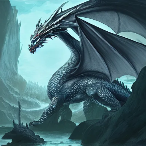 Image similar to dragon made of clear flowing water, epic fantasy concept art, chiaroscuro