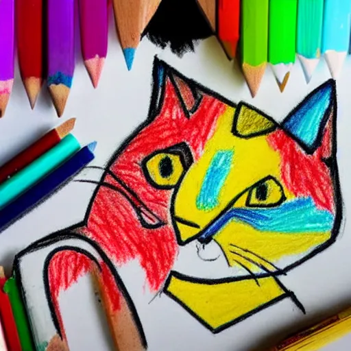 Image similar to crayon drawing of a cat bleeding out, drawn by a 6 year old