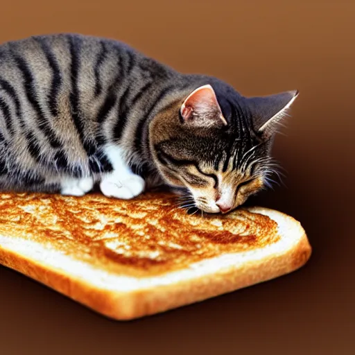 Prompt: a cat sleeping on the toast,realistic,award winning photograph,ultra realism,4k