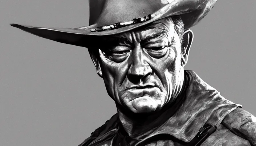 Prompt: John Wayne sit in a plain, hyperdetailed, artstation, cgsociety, 8k