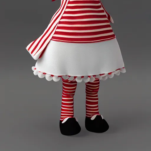 Prompt: cute fumo plush of a girl with a distinctive character silhouette, red stripes, cel shaded pbr, vray