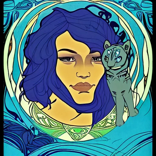 Image similar to god of nature, blue panthera, in a style of mucha