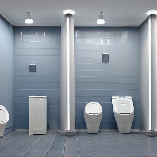 Prompt: toilets populated by