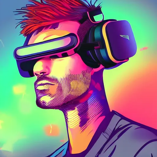 Image similar to portrait of a futurist soccer player with vr headset, cyberpunk, electronic, colored, beautiful, science fiction, devient art