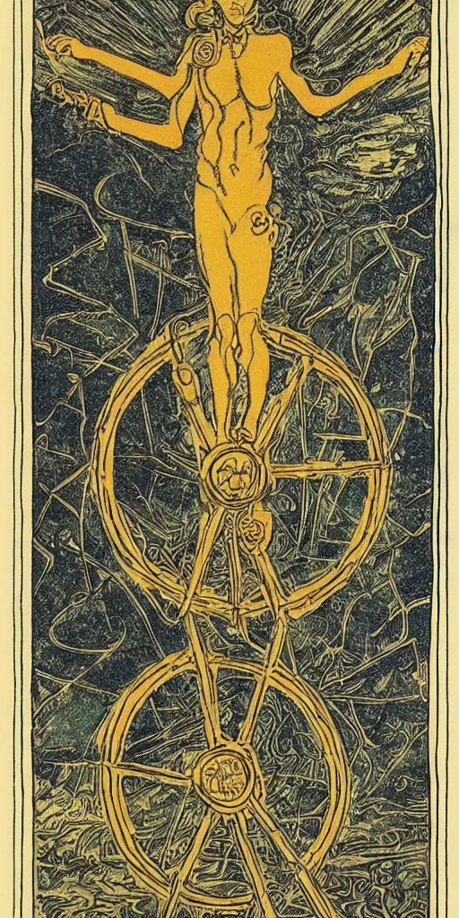 Prompt: the wheel of fortune tarot card by austin osman spare