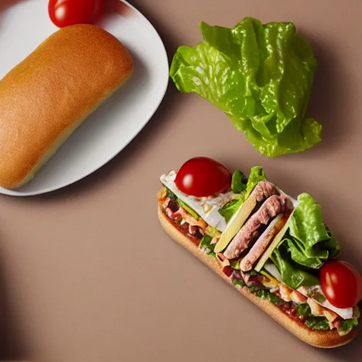 Image similar to still from ad for panera's new nlt sandwich ( nails, lettuce, and tomato )