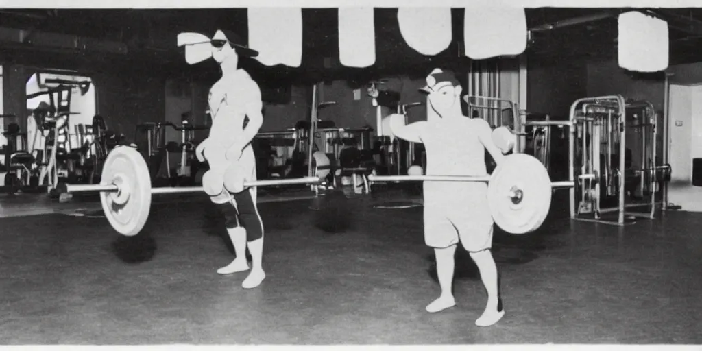 Prompt: vintage photo of Pikachu in the gym