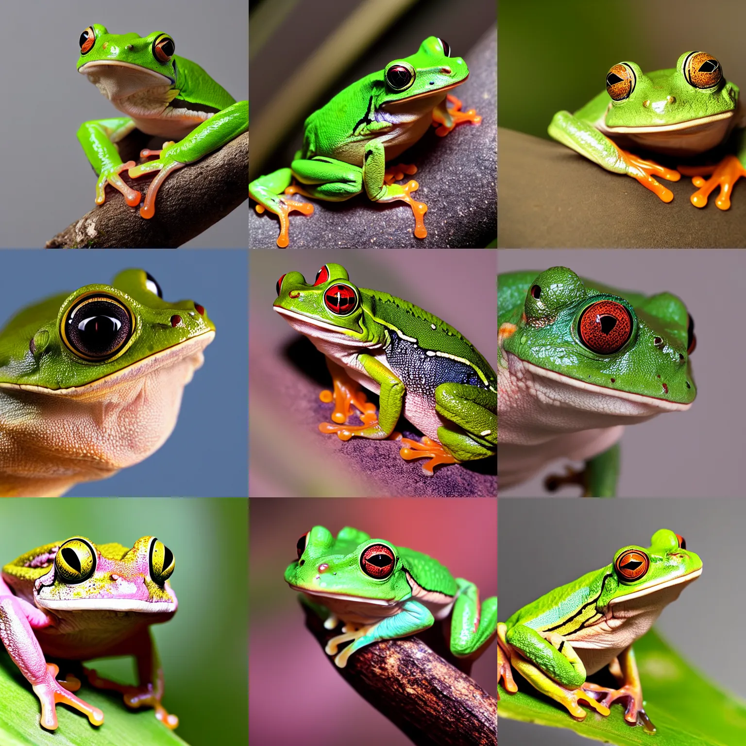 Prompt: portrait of a malaysian tree frog