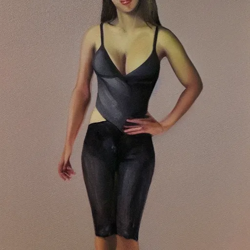 Prompt: a beautiful, full - body oil painting of a gorgeous model