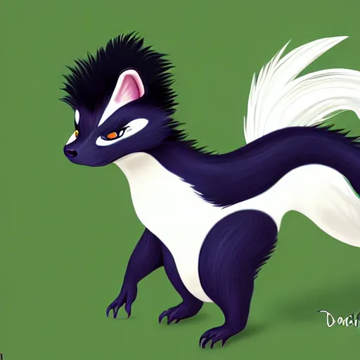 Image similar to digital painting of a skunk that was just transformed into a dragon