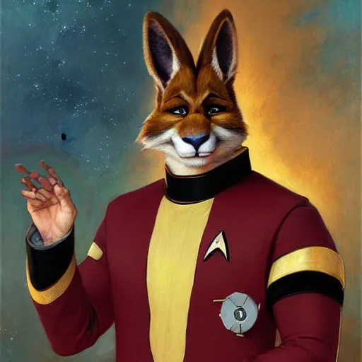 Image similar to a portrait of chief boggo in a starfleet uniform star trek chief engineer. zootopia fursona furaffinity furry art detailed face highly detailed painting by gaston bussiere craig mullins jc leyendecker gustav klimt artgerm greg rutkowski furry