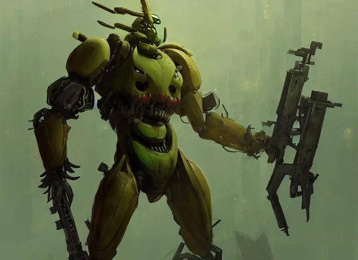 Image similar to springtrap from metal gear rising revengeance by greg rutkowski