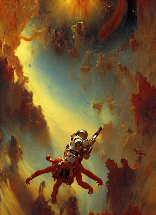 Image similar to an astronaut entering the seventh circle of hell from dante's divine comedy with lots of colours. highly detailed painting by gaston bussiere, craig mullins, j. c. leyendecker 8 k