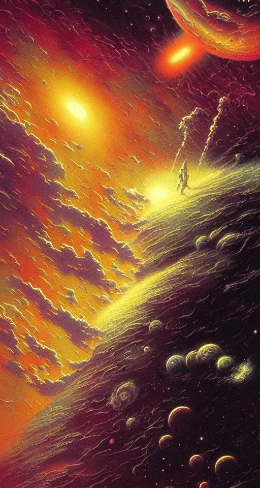 Image similar to a cosmic storm in space, close up, concept art, intricate details, highly detailed, vintage sci - fi poster, in the style of chris foss, rodger dean, moebius, michael whelan, and gustave dore