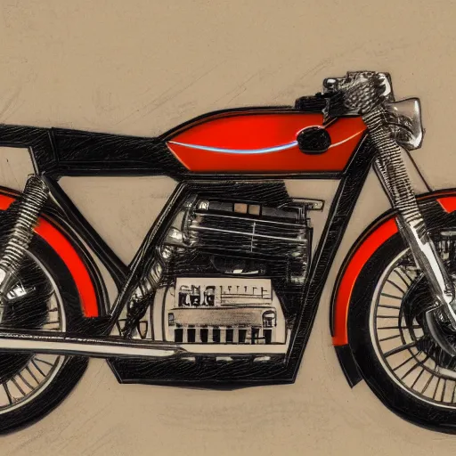 Prompt: concept art of a 1980s motorcycle, high detail, high definition, 8k