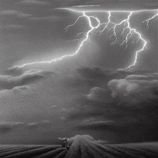 Prompt: killua zoldyck made by zdzisław beksinski, thunderstorm, 8 k, detailed, cinematic, rain, crying, black