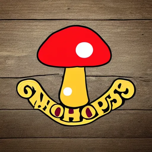 Image similar to Spencers Shroomery logo. Mushroom theme colorful retro styling by ivan chermayeff