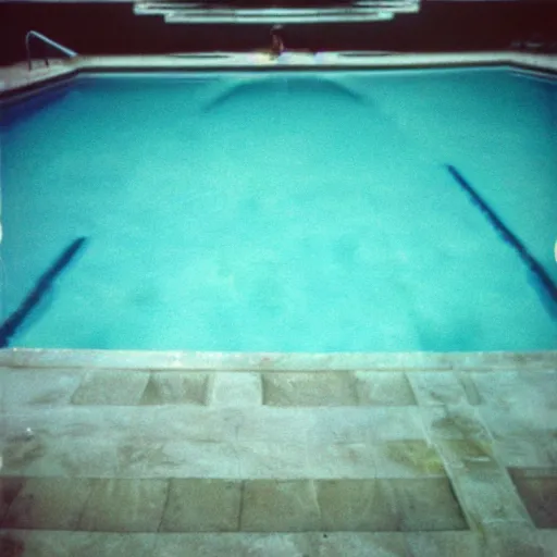 Prompt: Beautiful soft Photograph taken with a phone-camera from 2000, of an infinite infinite infinite liminal empty pool