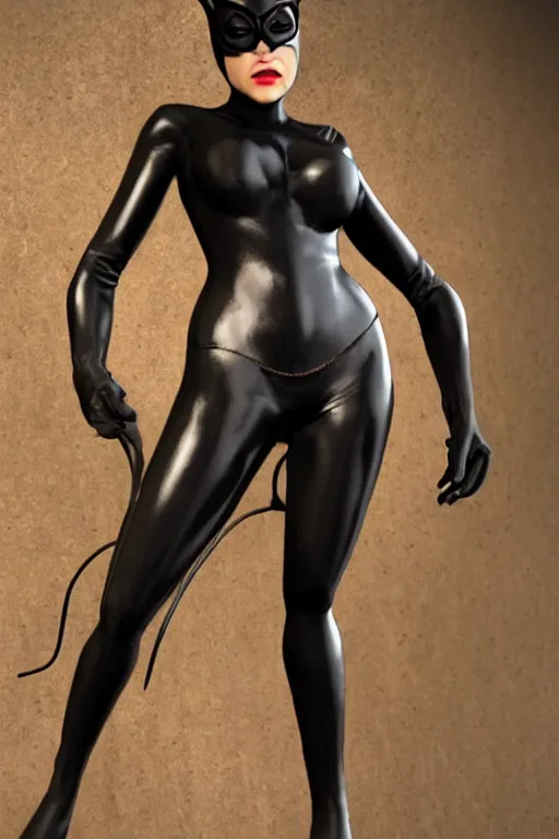 Prompt: full body 3d render of Catwoman from Batman Returns, photorealistic, finalRender, octane, Unreal Engine