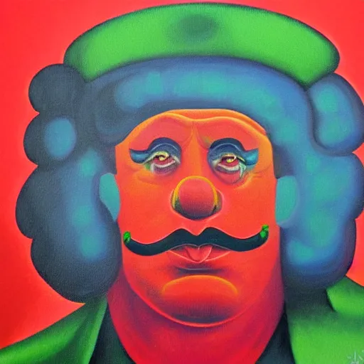 Image similar to communist clown portrait, soviet propaganda style painting, vivid colors