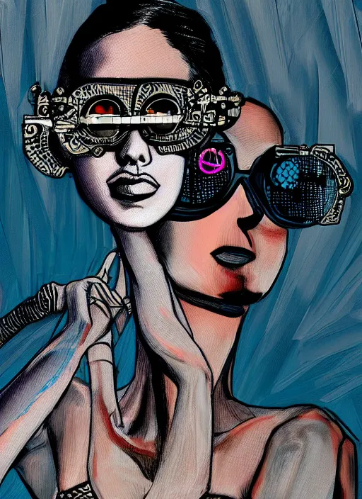 Prompt: cypherpunk fashion illustration ballerina, television sunglasses, abstract portrait, ultra detailed, fine detail