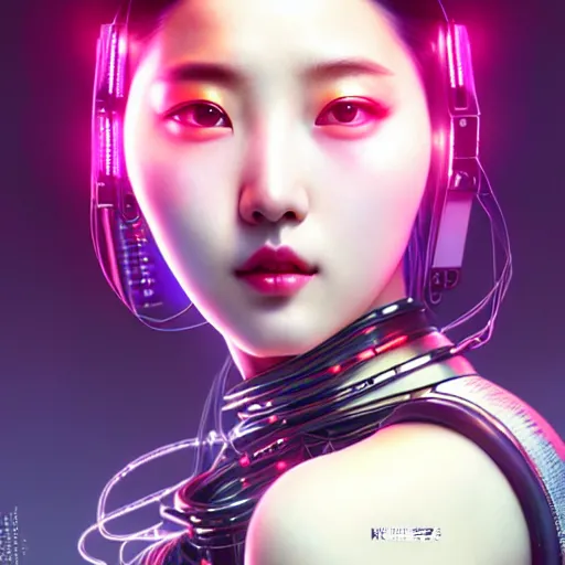 Image similar to portrait painting of sunmi as a cyberpunk technician, k - pop, ultra realistic, concept art, intricate details, eerie, highly detailed, photorealistic, octane render, 8 k, unreal engine. art by artgerm and greg rutkowski and magali villeneuve and alphonse mucha