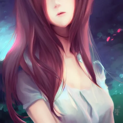 Image similar to beautiful anime girl, attractive features, sharp focus, digital art, art by WLOP