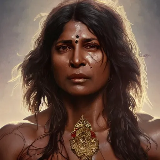 Prompt: black muscular bloodied indian middle aged woman doing push ups, ultra realistic, concept art, intricate details, highly detailed, photorealistic, octane render, 8 k, unreal engine. art by artgerm and greg rutkowski and alphonse mucha