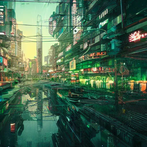 Image similar to Cyberpunk city in a bamboo forest, neon, moody, Digital art, HD, unreal engine, artstation trending, highly detailed