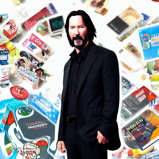 Prompt: Keanu Reeves as an amiibo, white background, product photo