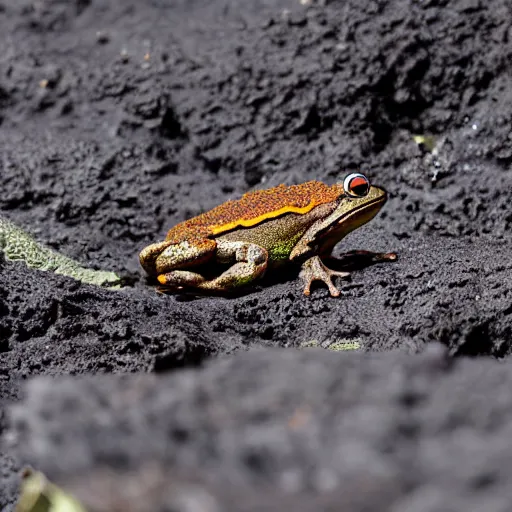 Image similar to screaming frog splits a lava lake