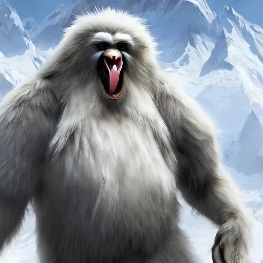 Prompt: concept art for the yeti, a white snow primate, in style of ivan aivazovsky, expressive face, detailed face, detailed eyes, full body, feminine face, tracer overwatch, disney, pixar