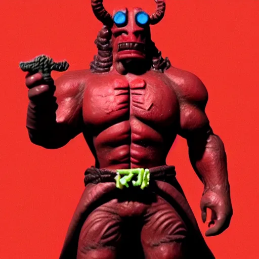 Prompt: realistic hellboy made out of twizzlers, render