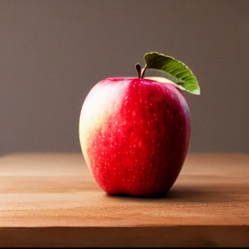 Image similar to apple sitting on a table 4k, hd, photorealistic 45mm