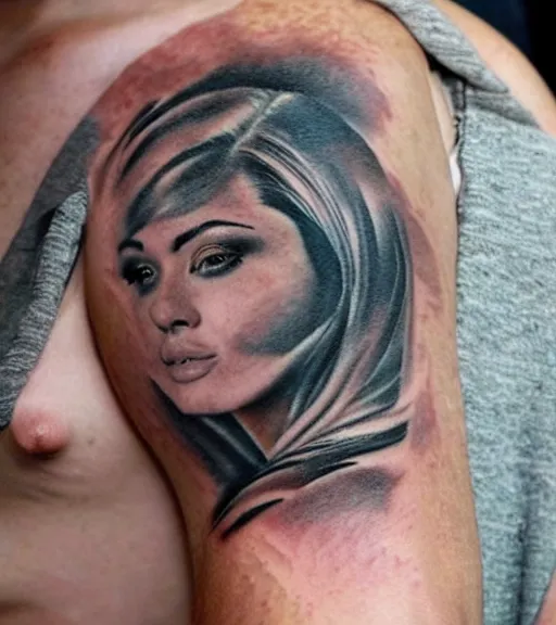 Image similar to realism tattoo sketch of a isabelledeltore face double exposure mountain scenery, in the style of matteo pasqualin, amazing detail, sharp, faded