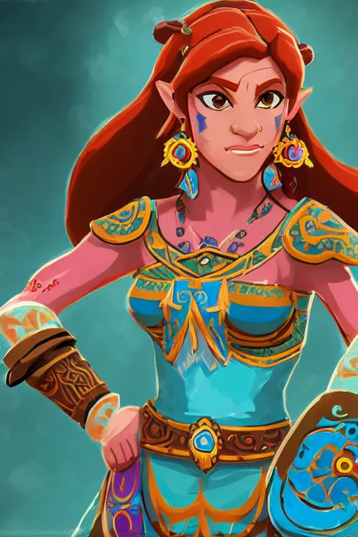 Image similar to an in game portrait of urbosa from the legend of zelda breath of the wild, breath of the wild art style.