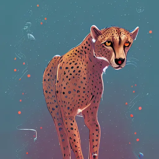 Image similar to a digital painting of a cheetah, a storybook illustration by James Gilleard, trending on behance, generative art, trypophobia, biomorphic, circuitry