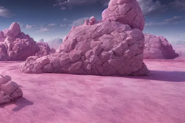 Image similar to pink desert, a broken white marble octane render detailed unreal engine 5 surrealism by leon tukker and jacek yerka