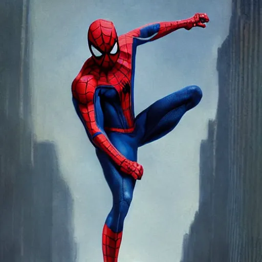 Image similar to ryan reynolds as spider - man, wearing a black and blue suit, cinematic, volumetric lighting, f 8 aperture, cinematic eastman 5 3 8 4 film, photorealistic by greg rutkowski, by stanley artgerm, by alphonse mucha