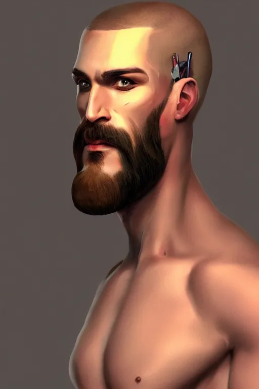 Image similar to portrait from a gay handsome masculine bearded extraterrestrial man, trending on artstation