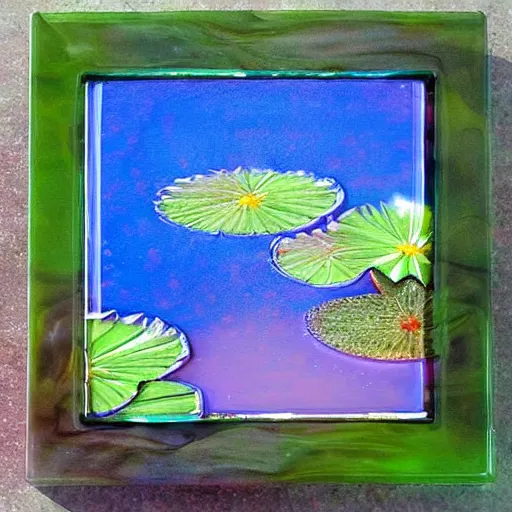 Prompt: A beautiful painting of a waterlily pond, resin art