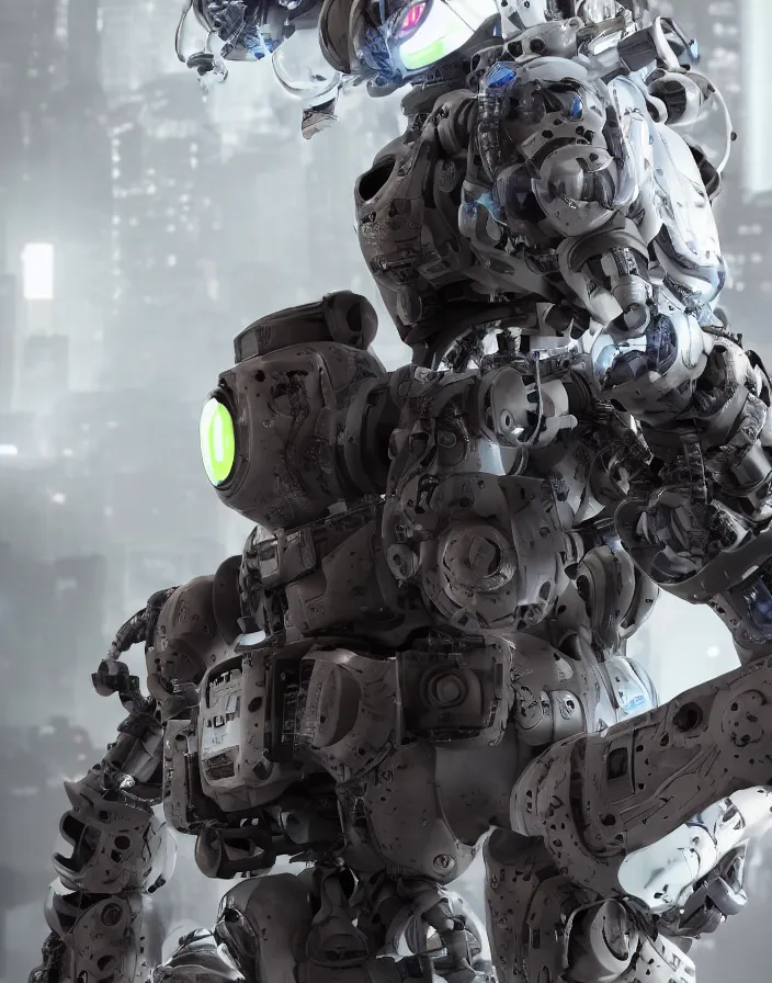 Image similar to full body portrait photo of japanese exosuit with digital led indicators, thin neon lighting, portrait photo, intricate details, ultra realistic, unreal engine 5, depth of field, bokeh, octane render, 8 k hd